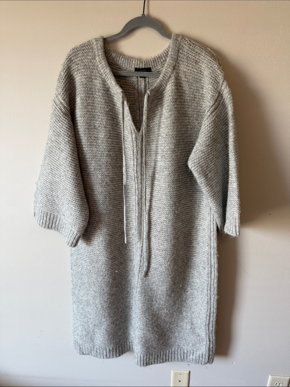 J. Crea Knit Tie-Front Long Sweater Dress - Light Gray